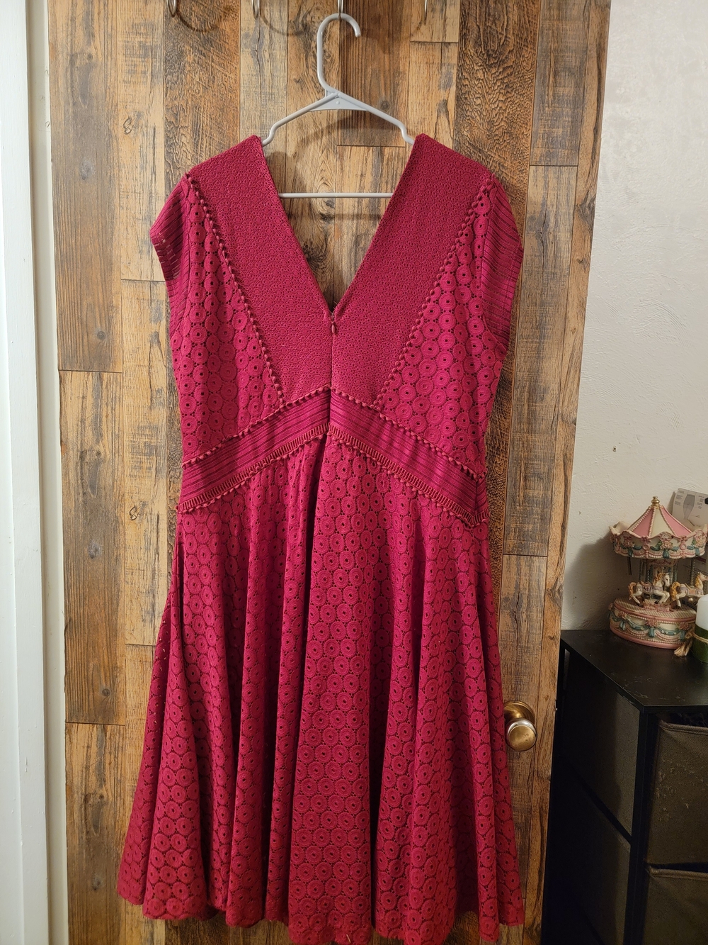 Women's Burgundy Eyelet Fit & Flare Dress